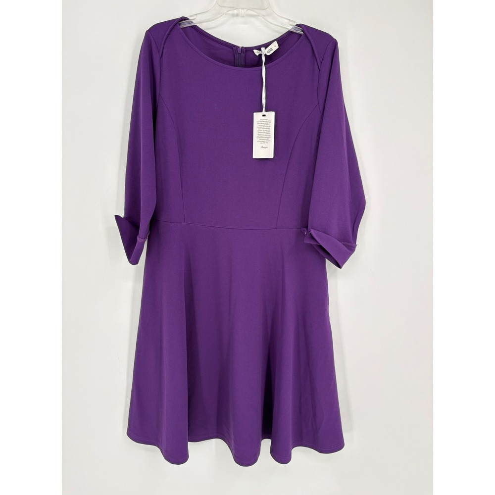 Grace Karin Dress Womens XL Purple Fit and Flare 3/4 Sleeve Boat Neck Pockets